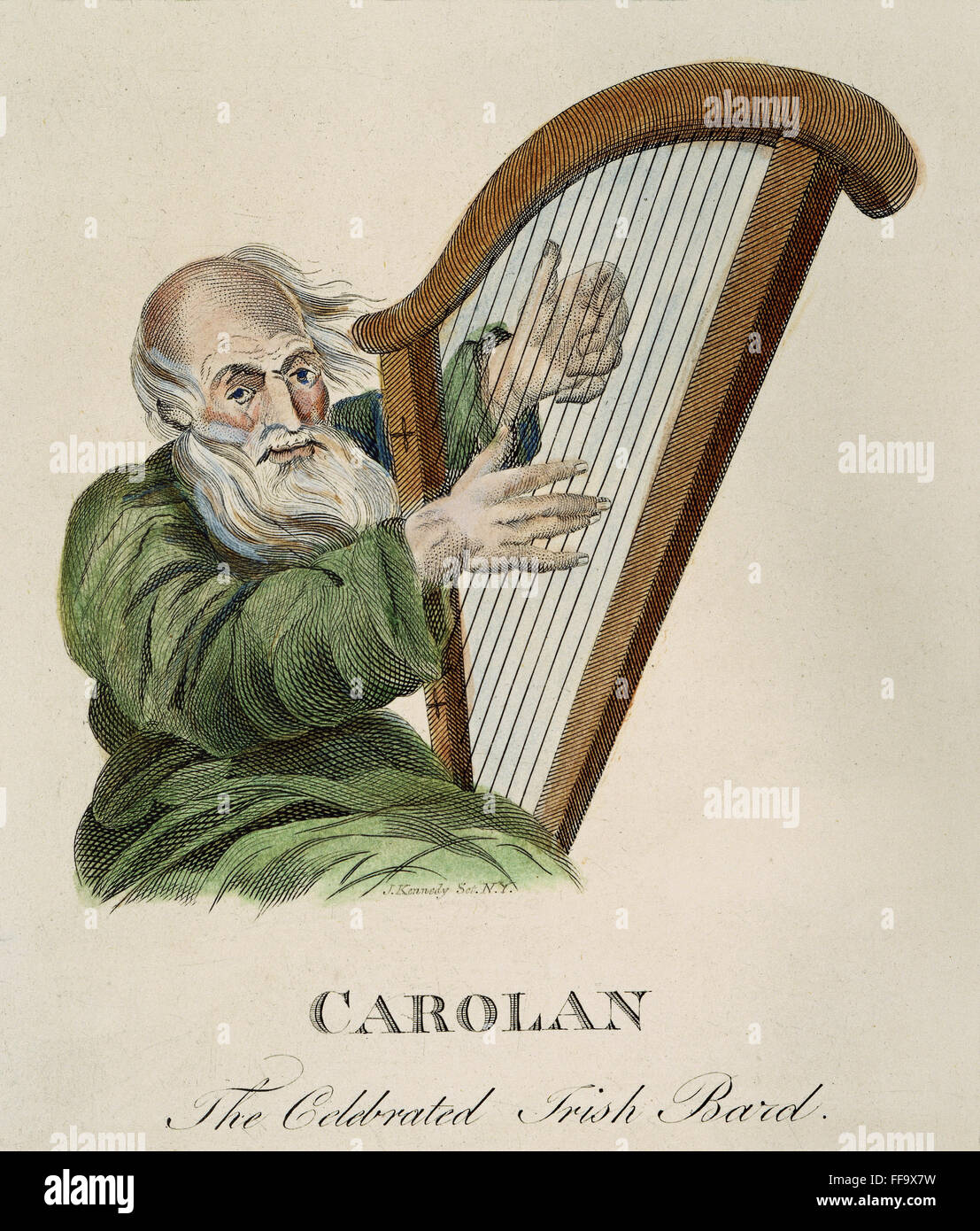 TURLOUGH O'Carolan /n(1670-1738). Irish bard. Incisione in acciaio, americano, xix secolo. Foto Stock