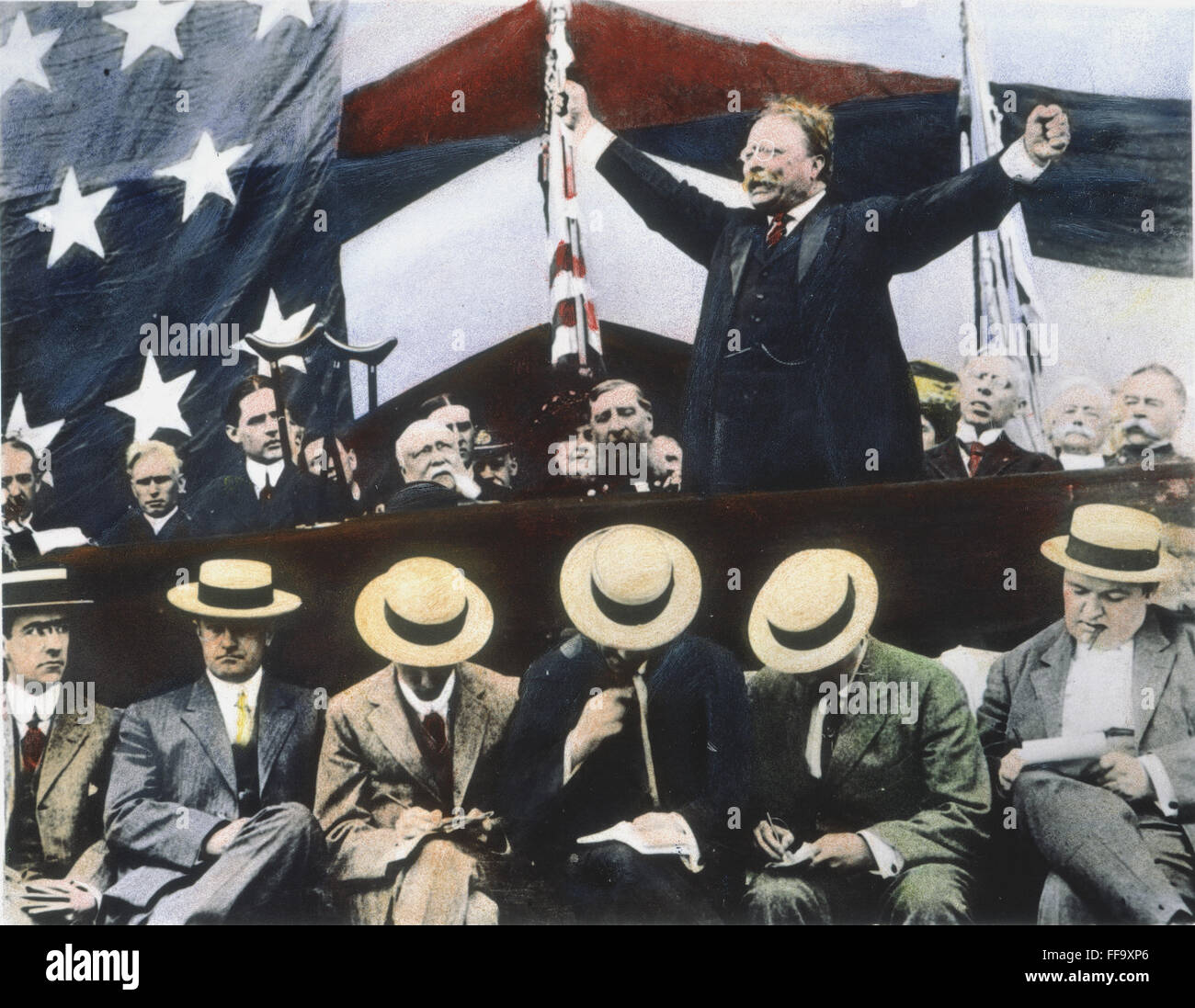 THEODORE ROOSEVELT /n(1858-1919) la campagna come la progressiva ("Bull Moose") partito candidato presidente nell'estate del 1912: l'olio su una foto. Foto Stock
