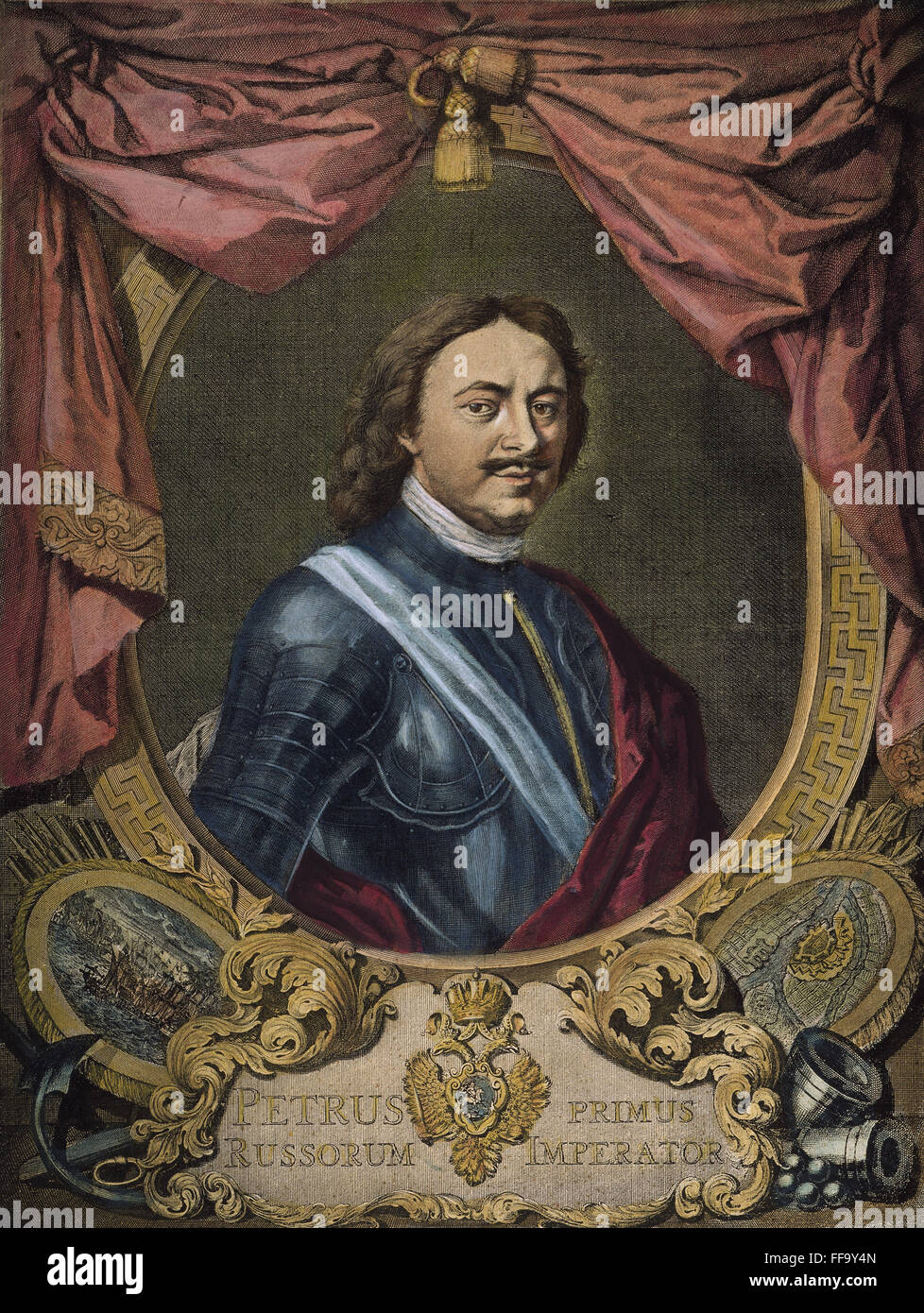 Pietro il Grande DI RUSSIA /n(1672-1725): incisione su rame da Jakob Houbraken (1698-1780). Foto Stock