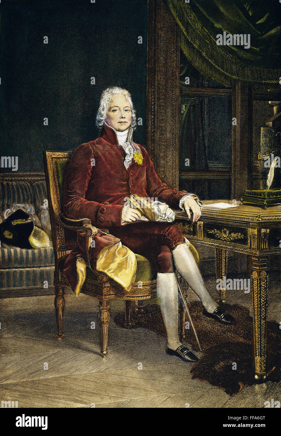 CHARLES M. de TALLEYRAND /n(1754-1838). Statista francese. Incisione su rame, 1814, da Auguste Gaspard Louis Desnoyers dopo un dipinto, 1808 dal Barone Franτois GΘrard. Foto Stock