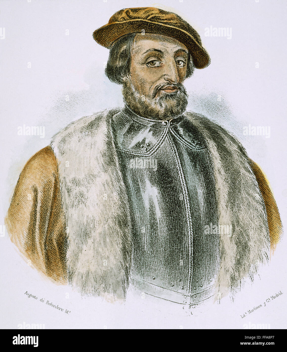 HERNANDO CORTES (1485-1547). /NSpanish conquistatore del Messico. Litografia, spagnolo, c1850. Foto Stock