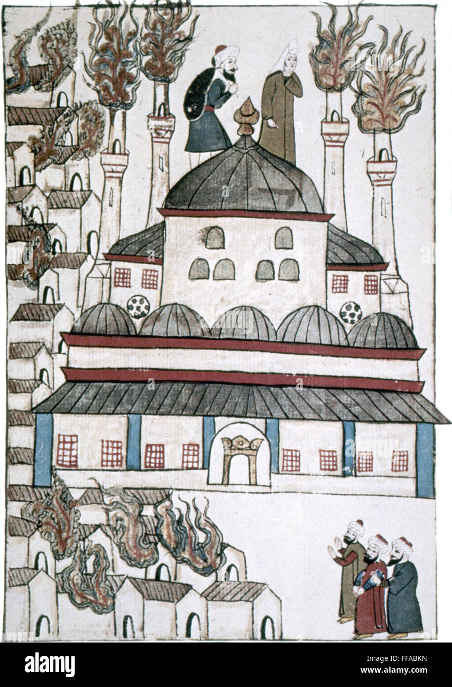 Turchia: fuoco, 1660. /NGreat fire a Costantinopoli, 1660. Miniatura contemporanea. Foto Stock