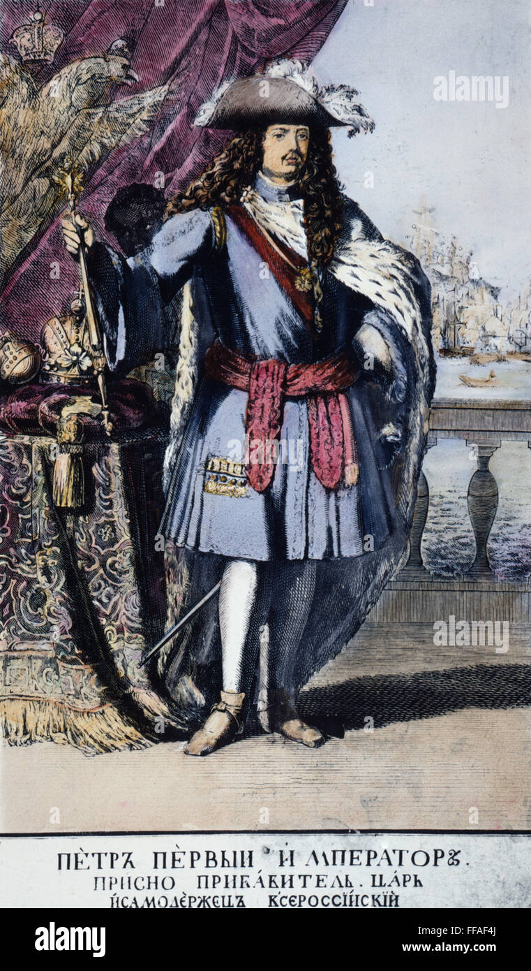 Pietro il Grande. /N(1672-1725). Lo Zar di Russia, 1682-1725./nContemporary russo incisione su rame. Foto Stock