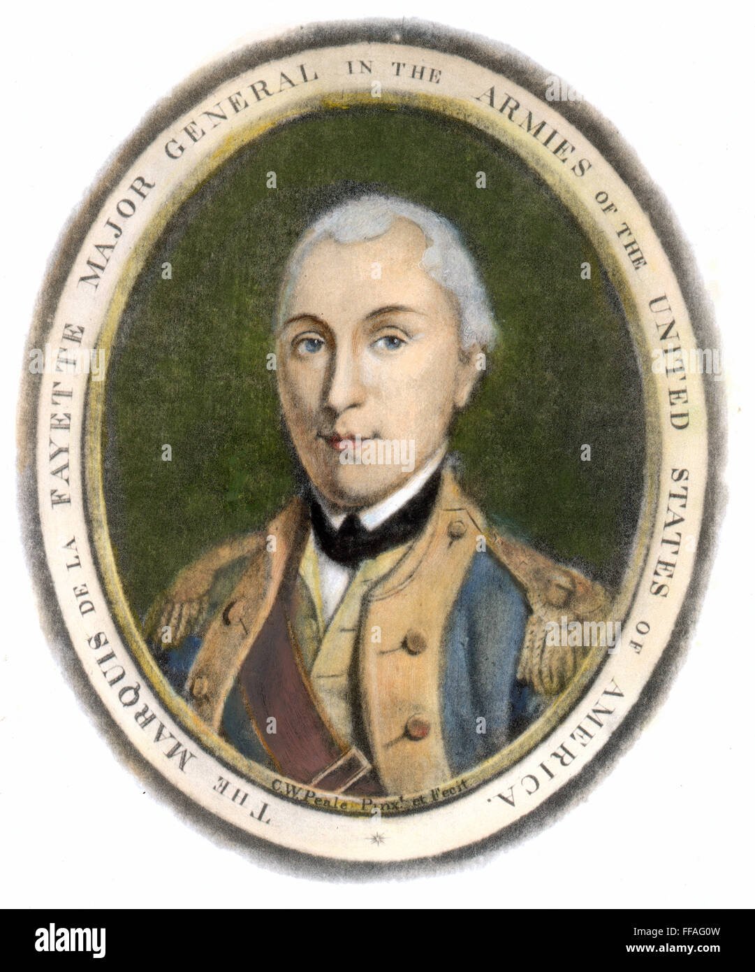 Il marchese de LAFAYETTE /n(1757-1834). Soldato francese e più. Mezzatinta colorati da Charles Willson Peale. Foto Stock