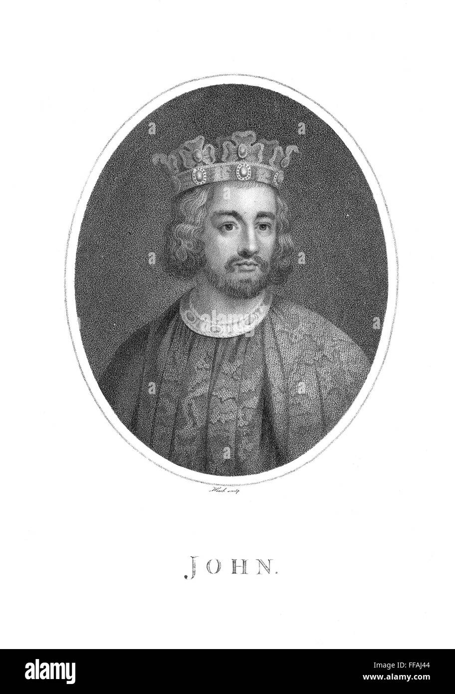 Re Giovanni di Inghilterra /n(1167-1216). Re d'Inghilterra, 1199-1216. Incisione imbianchini, inglese, c1800. Foto Stock