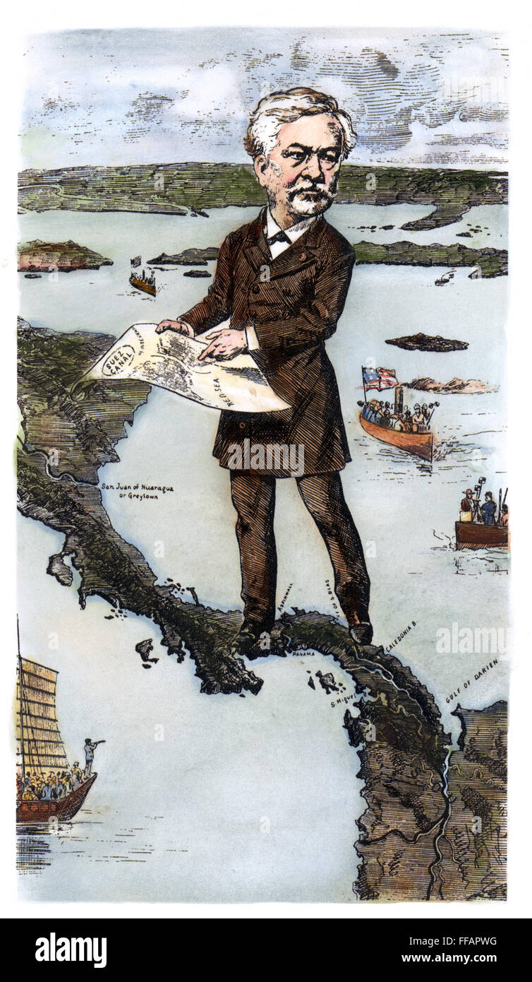 Ferdinando de LESSEPS /n(1805-1894). Visconte Ferdinand Marie de Lesseps. Diplomatico francese e promotore di Suez e di Panama canali. La caricatura disegno, c1880. Foto Stock