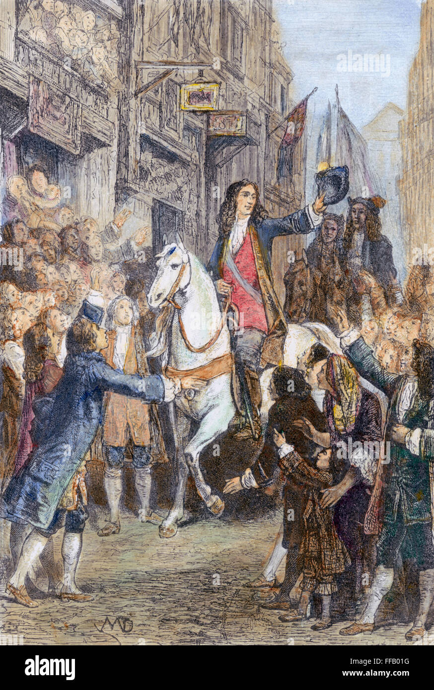 Guglielmo III d'Inghilterra /n(1650-1702). Stadholder di Holland (1672-1702) e Re d'Inghilterra (1689-1702). William entrando in Londra nel novembre 1688: linea di incisione, xix secolo. Foto Stock