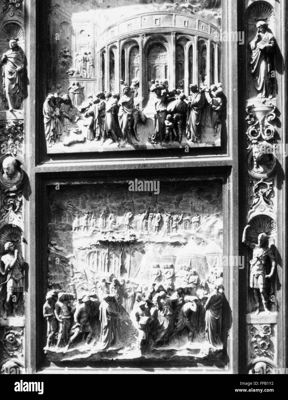 GHIBERTI: i cancelli del paradiso. /NDetail dei pannelli di bronzo del "Porte del Paradiso" da Lorenzo Ghiberti del Battistero di San Giovanni, Firenze. Foto Stock