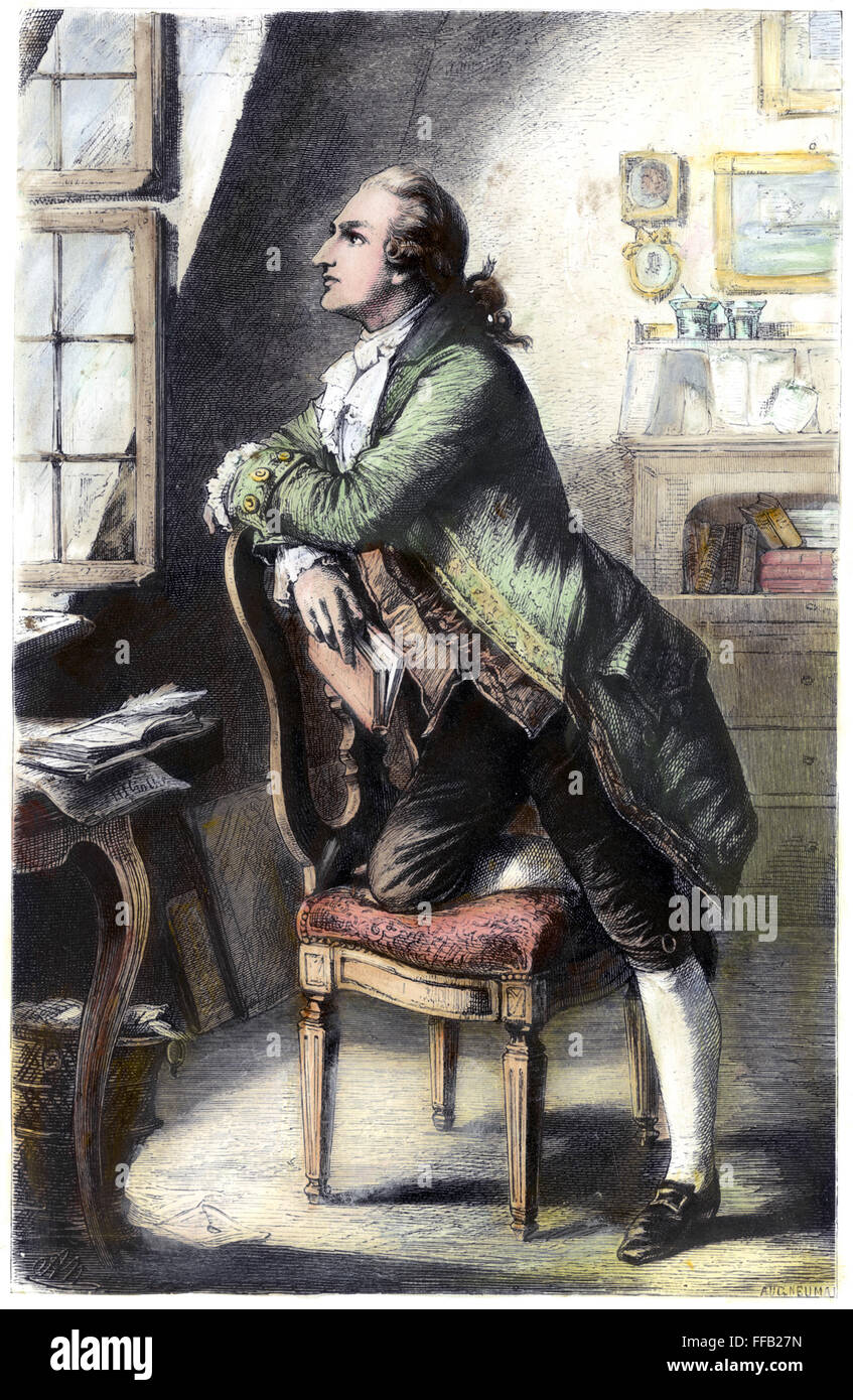 JOHANN GOETHE (Francoforte sul Meno 1749 - Weimar 1832). /NJohann Wolfgang von Goethe. Poeta tedesco e uomo di lettere. Incisione colorata, xix secolo. Foto Stock