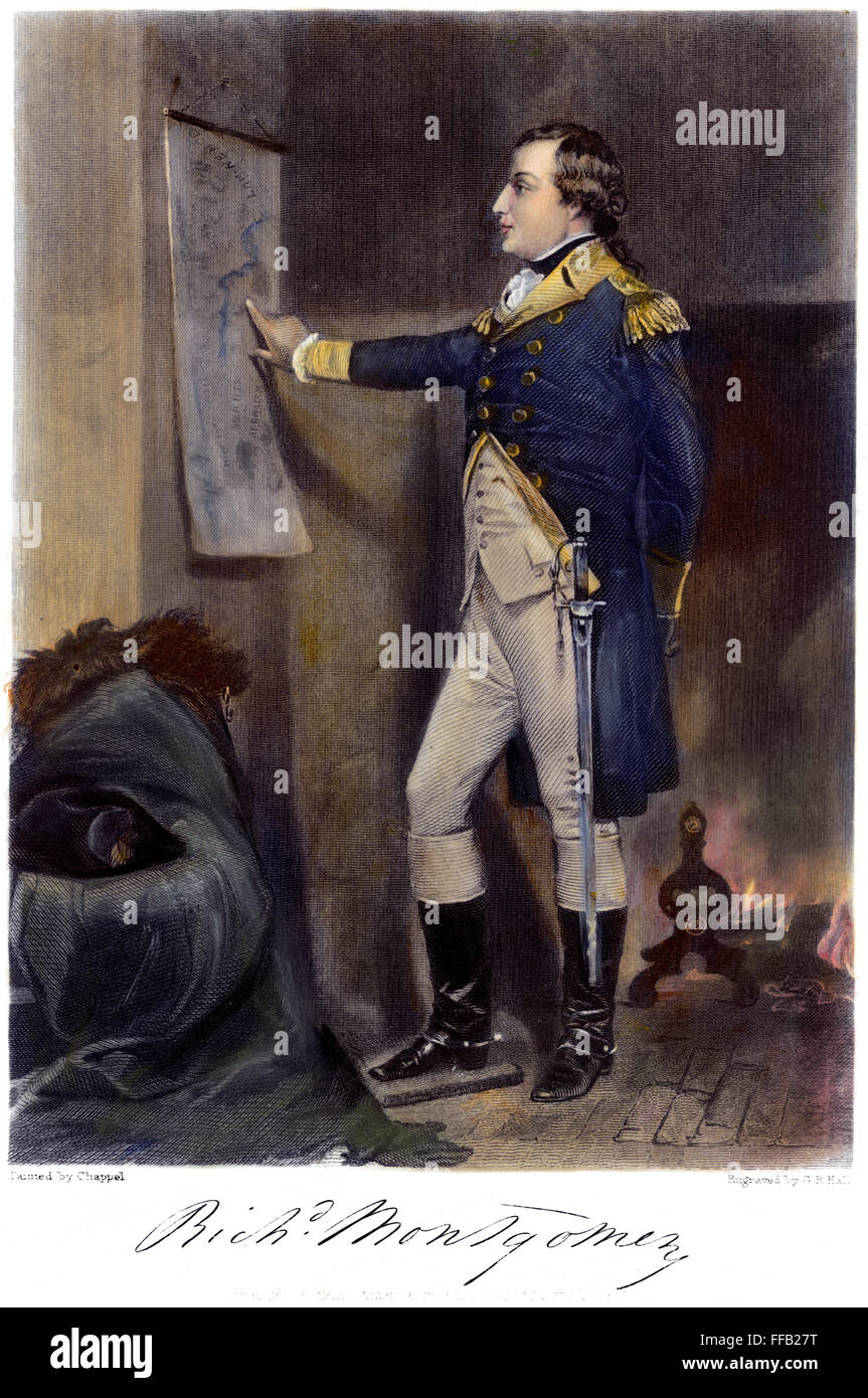 RICHARD MONTGOMERY /n(1736-1775). Americano (Irish-nato) funzionario rivoluzionario, pianificazione il suo assalto su Quebec, dicembre 1775. Incisione colorata, 1858, dopo un dipinto di Alonzo Chappel. Foto Stock