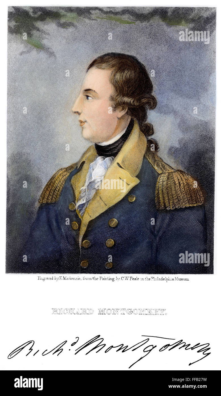 RICHARD MONTGOMERY /n(1736-1775). Americano (Irish-nato) rivoluzionario officer. Incisione in acciaio, 1839, dopo un dipinto di C.W. Peale. Foto Stock