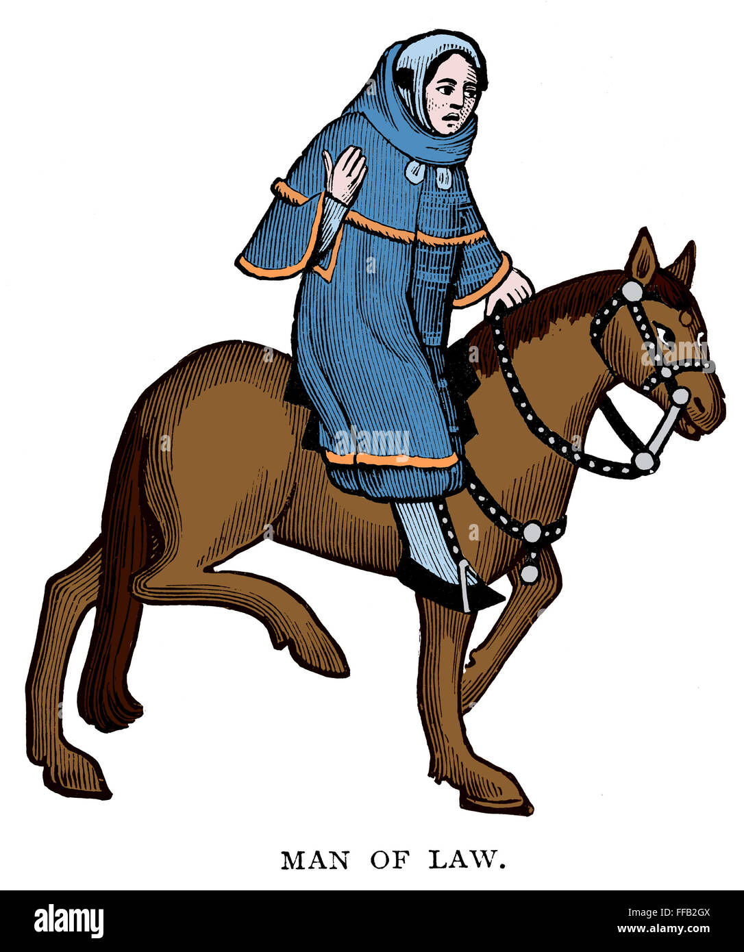 CHAUCER: L'UOMO DI LEGGE./nda il manoscritto di Ellesmere di " Canterbury Tales,' inizio del XV secolo. Foto Stock