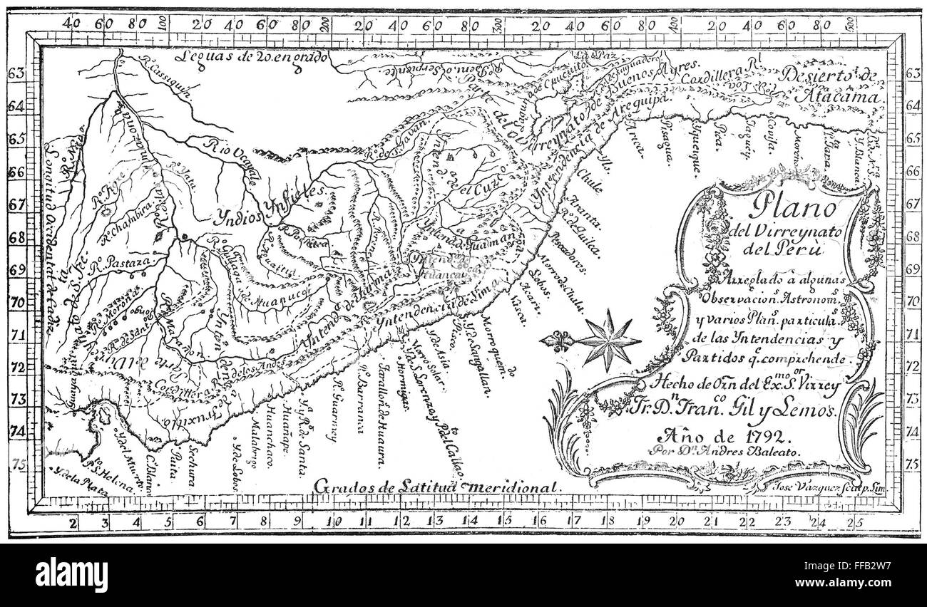 Mappa di Perù, 1792. Foto Stock