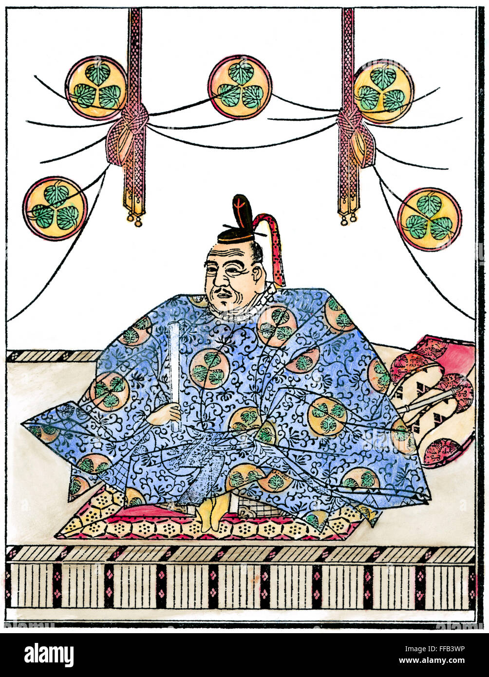 IYEYASU TOKUGAWA /n(1542-1616). Generale giapponese e più; fondatore dello Shogunato Tokugawa. Giapponese contemporanea stampa woodblock. Foto Stock