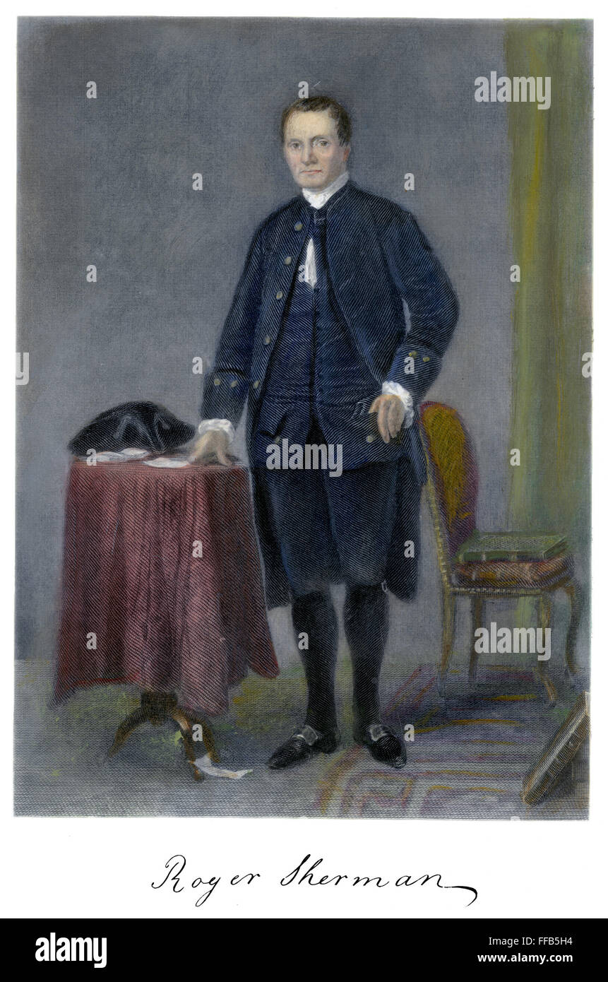 ROGER SHERMAN (1721-1793). /NAmerican giurista e statista. Incisione a colori, americano, 1861. Foto Stock