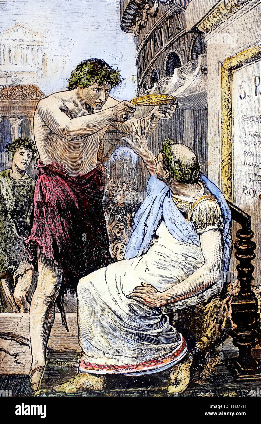 Giulio Cesare (100-44 a.C.). /NRoman generale e statista. Caesar rifiutando la corona offerti da Marc Antony, 44 A.C. La linea di incisione, fine del XIX secolo. Foto Stock