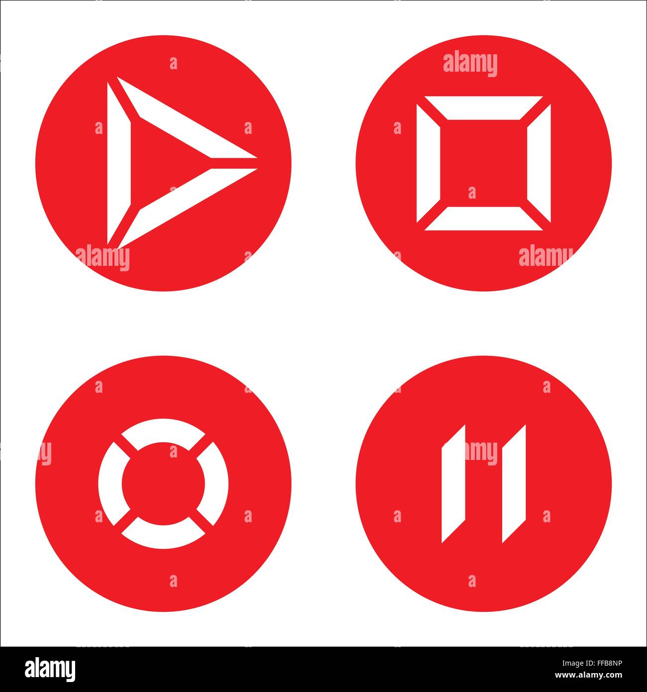 Icone del lettore sulla rotonda Red pulsanti piatta - isolato stock illustrazione vettoriale Illustrazione Vettoriale