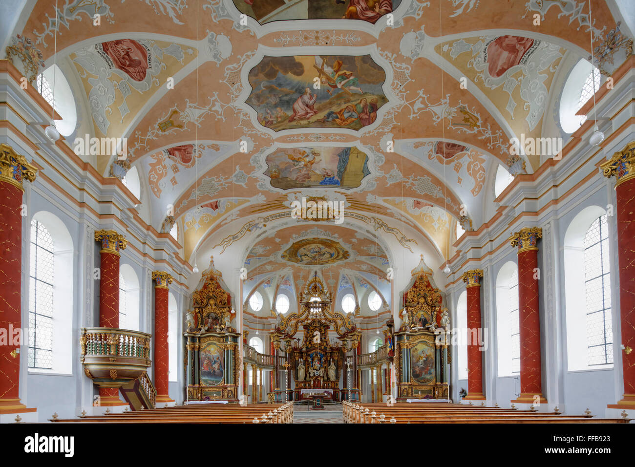 Chiesa St. Johann, Rot an der Rot, Alta Svevia, Svevia, Baden-Württemberg, Germania Foto Stock
