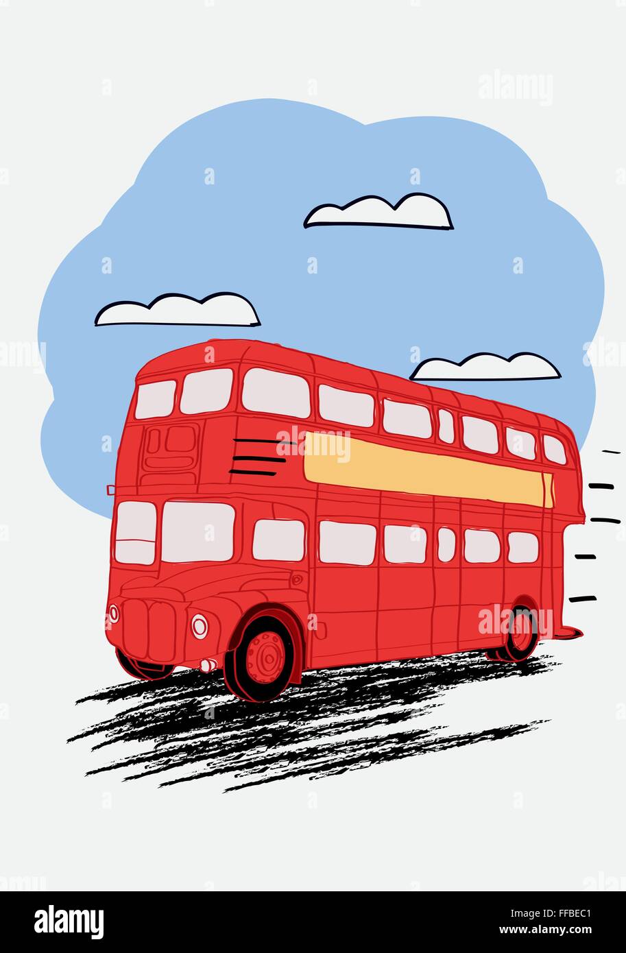 London Double Decker bus rosso. Illustrazione Vettoriale per riviste o giornali Illustrazione Vettoriale
