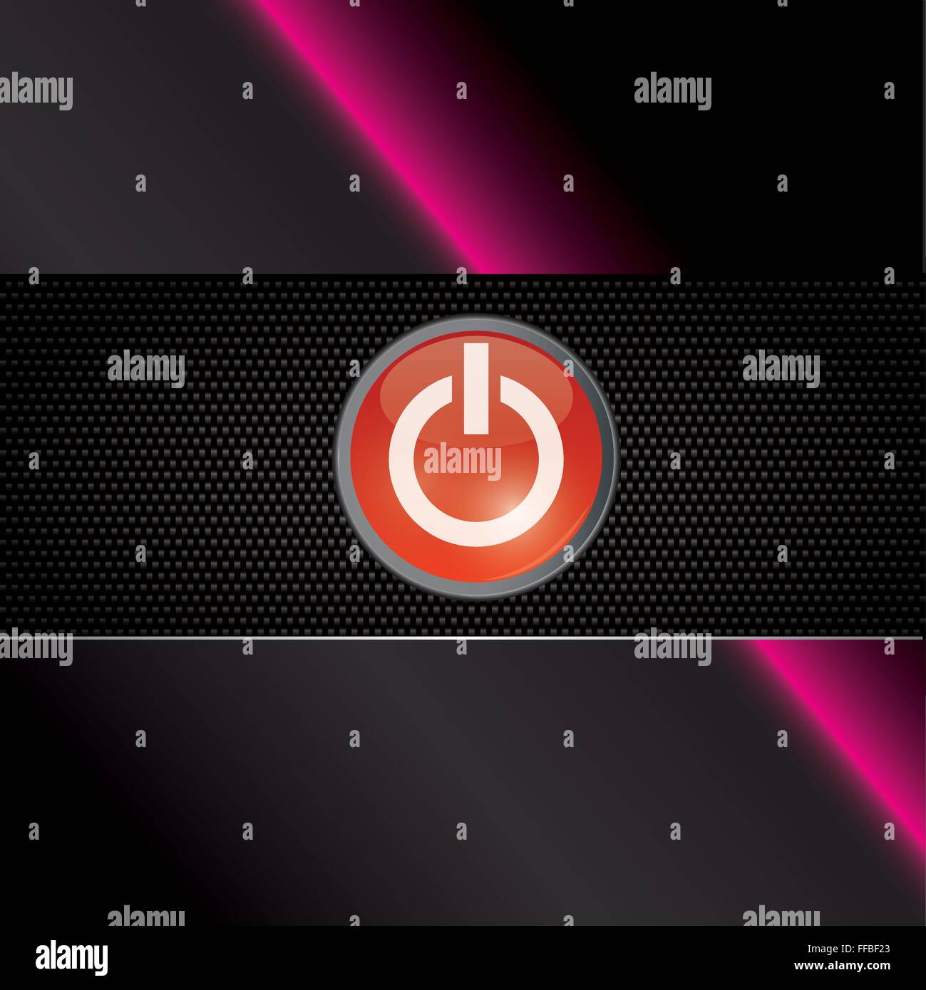 Potenza lucido rosso pulsante sullo sfondo di carbonio con una luce al neon Illustrazione Vettoriale