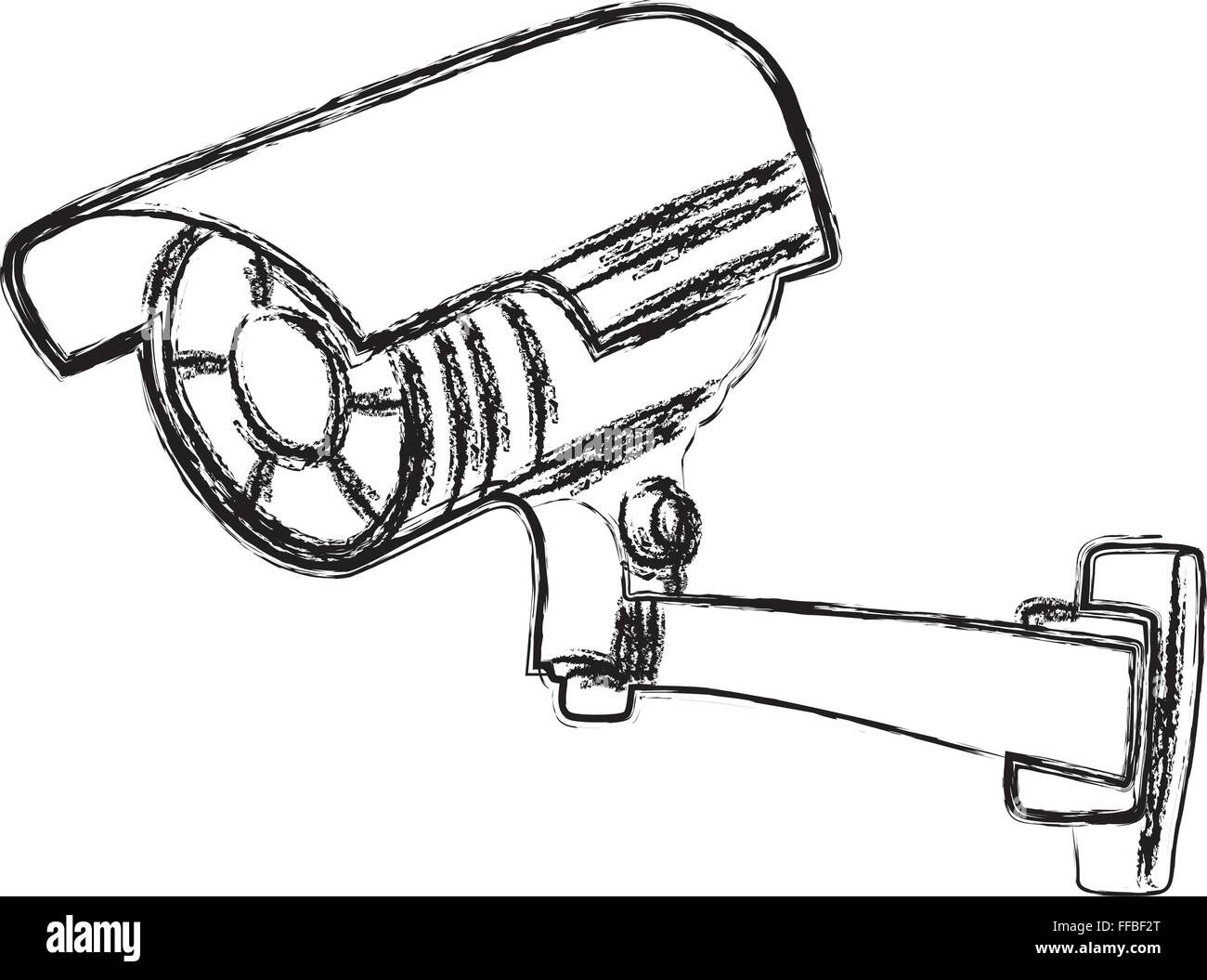 Bianco e nero telecamera di videosorveglianza (TVCC) Segnale di avvertimento Illustrazione Vettoriale