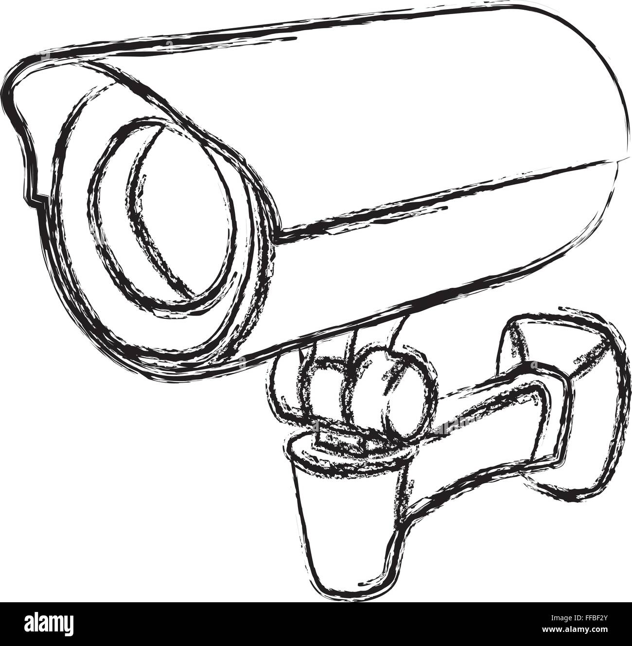 Bianco e nero telecamera di videosorveglianza (TVCC) Segnale di avvertimento. Illustrazione Vettoriale Illustrazione Vettoriale