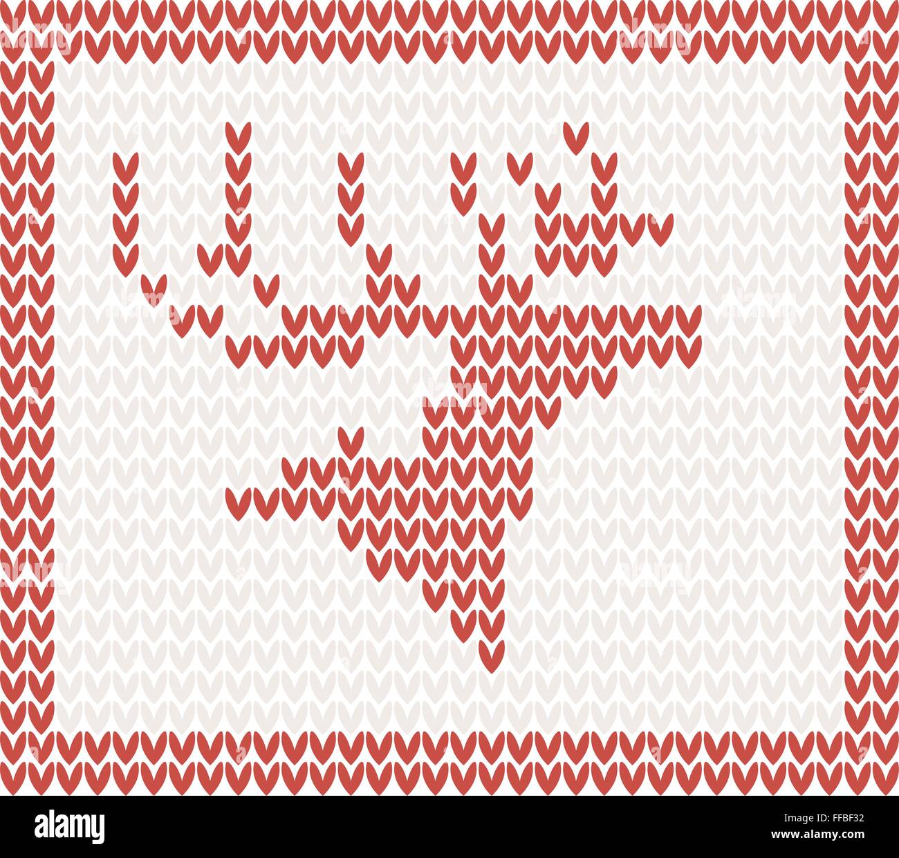 Natale sfondo a maglia con i cervi in riquadro rosso Illustrazione Vettoriale