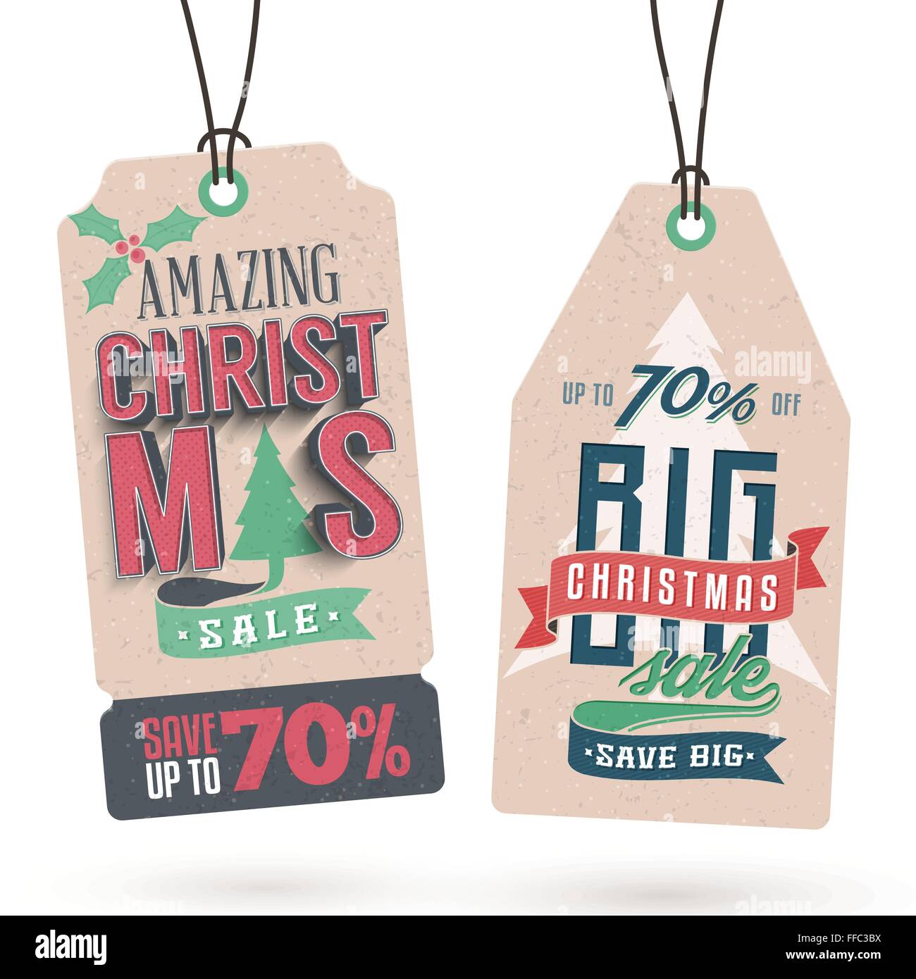 Collezione di Vintage Natale vendite relativi cartellini Illustrazione Vettoriale