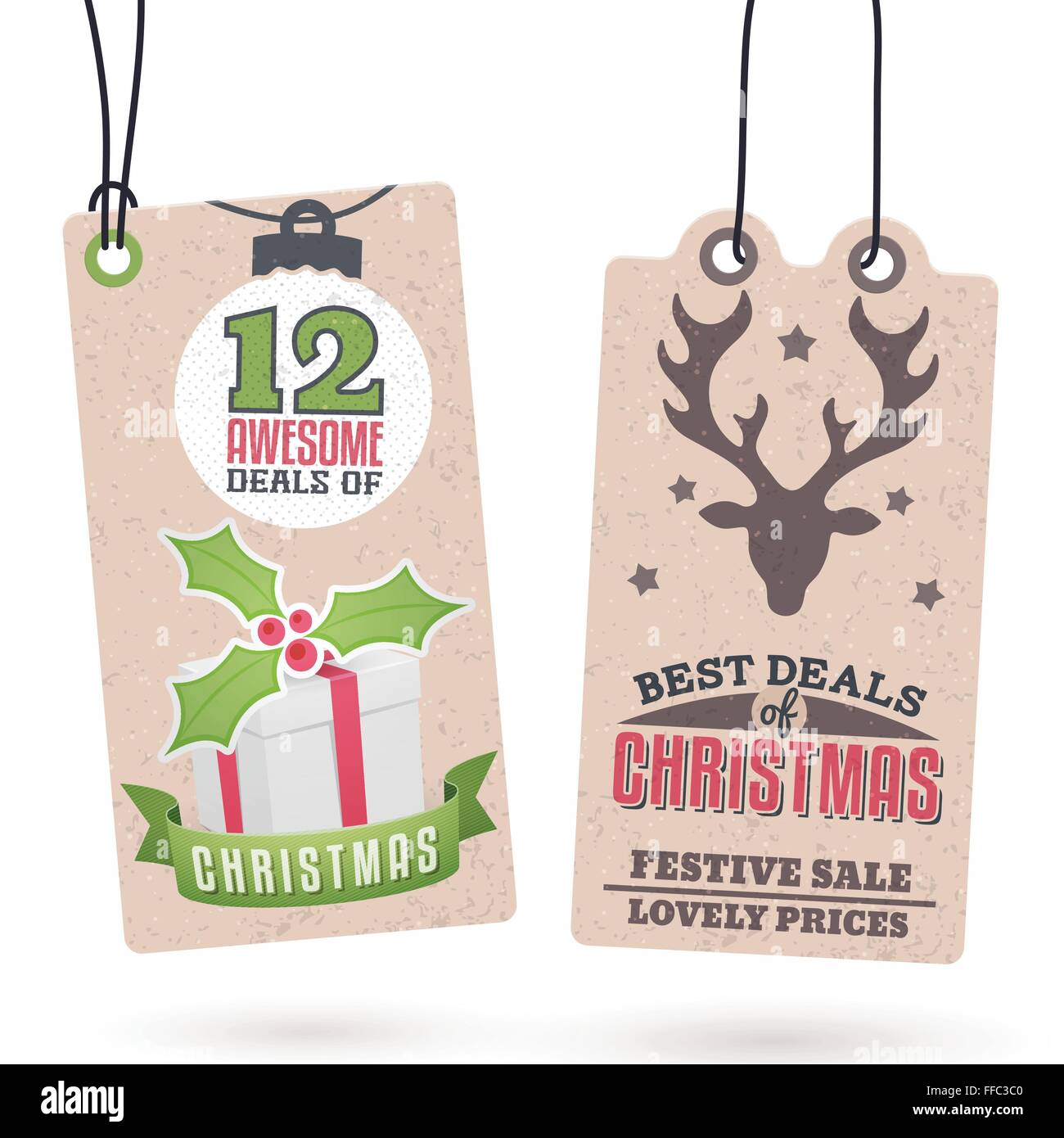 Collezione di Vintage Natale vendite relativi cartellini Illustrazione Vettoriale