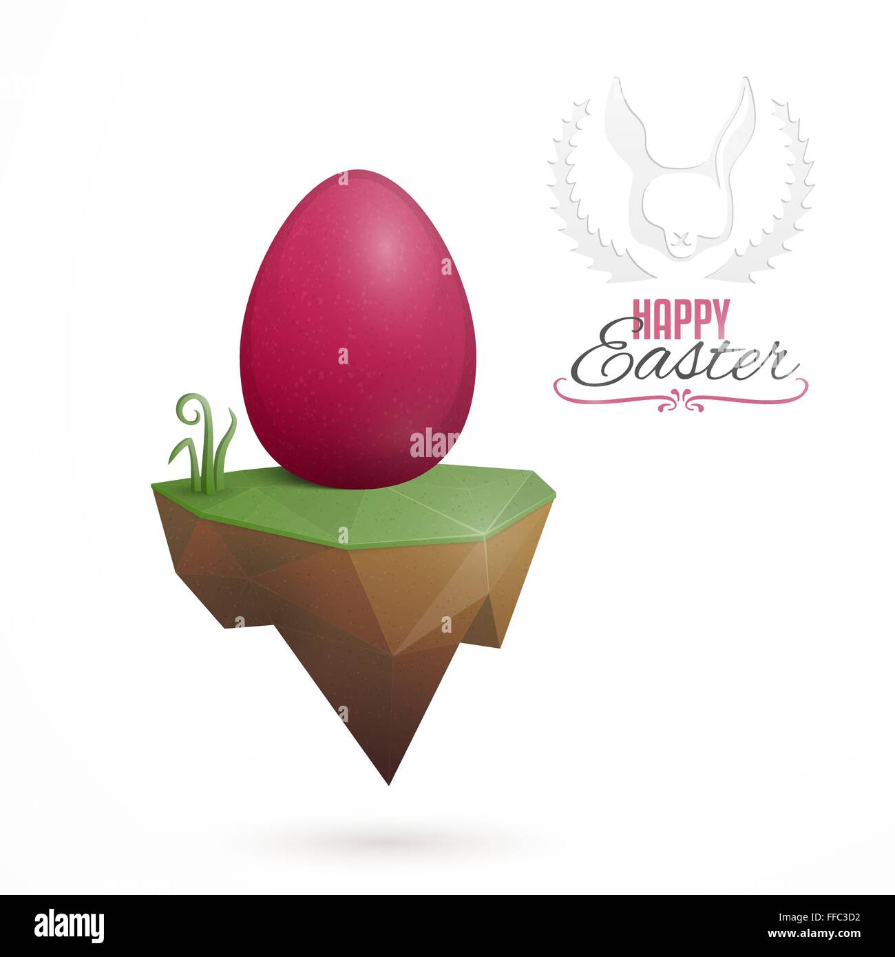 Easter Card design con abstract, basso-poli isola galleggiante e uovo di pasqua Illustrazione Vettoriale