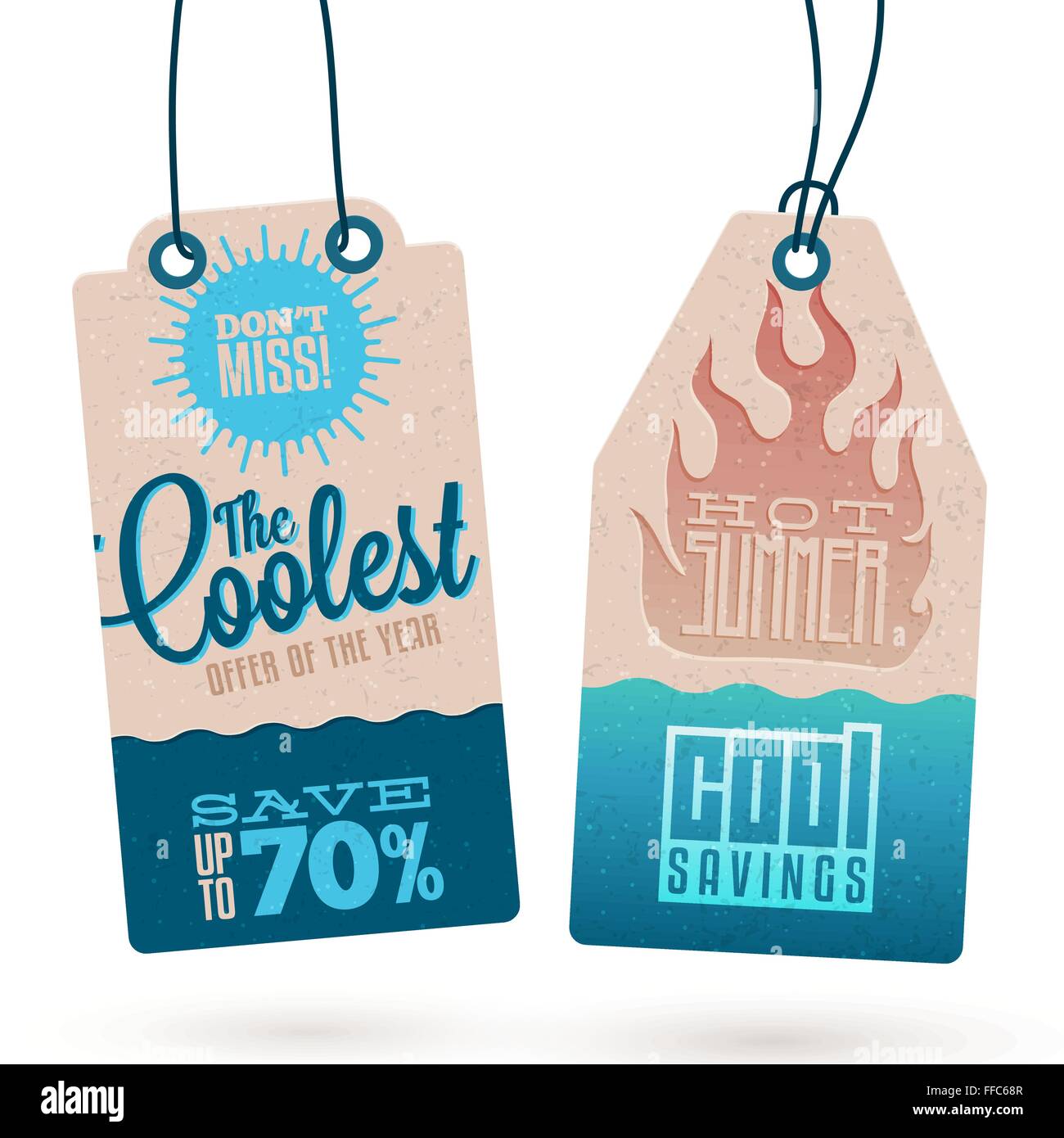 Collezione di Vintage Summer Sales relativi cartellini Illustrazione Vettoriale