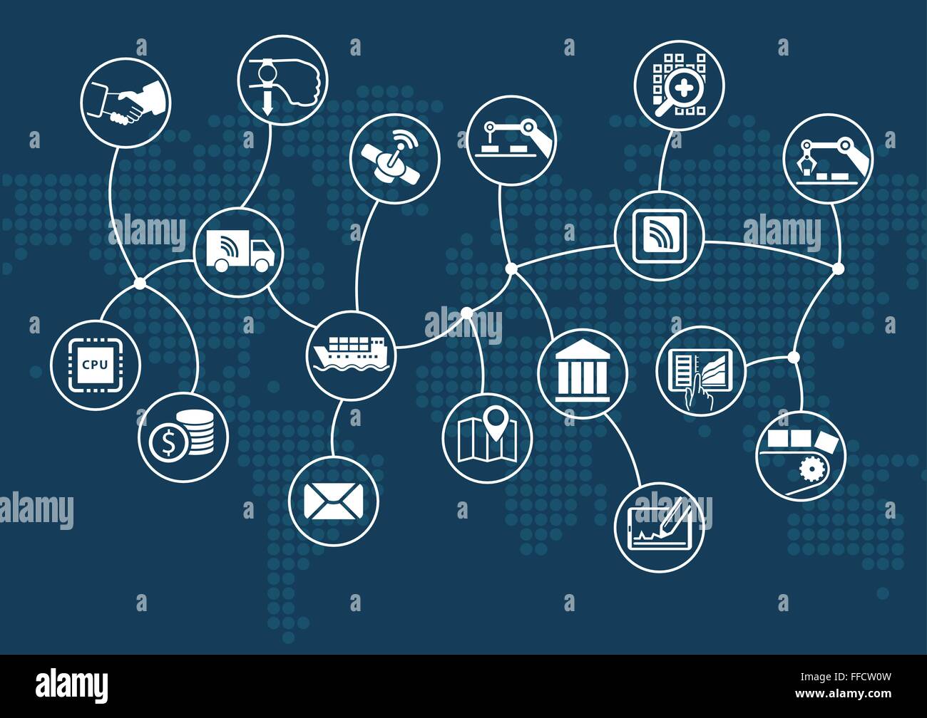 Disruptive business digitale e internet industriale di cose (industria 4.0) concetto. Informazioni scuro dello sfondo tecnologico wit Illustrazione Vettoriale