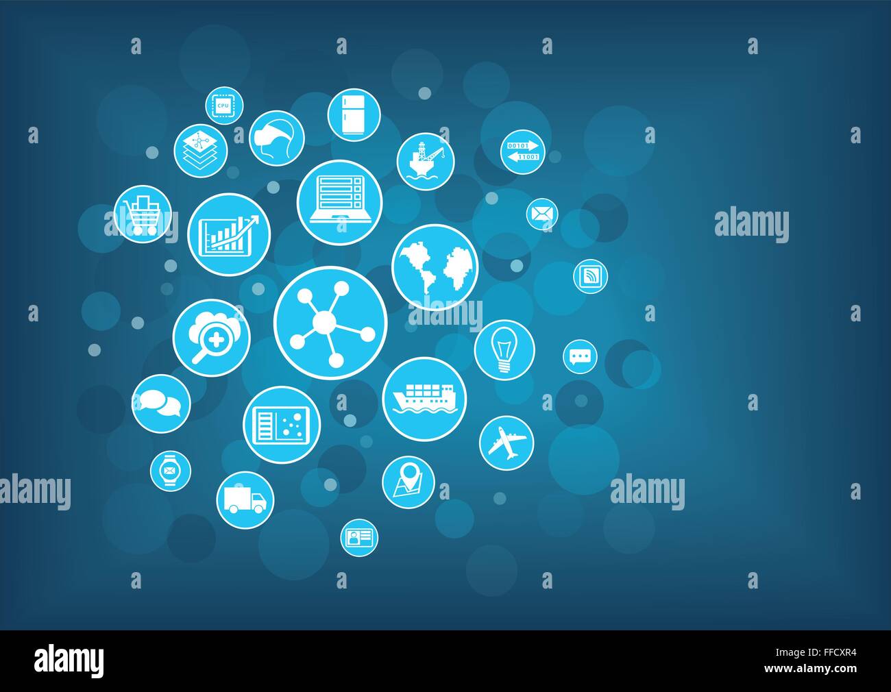 Internet industriale di cose (IIOT) concetto. Illustrazione Vettoriale di icone che simboleggiano l'industria 4.0 Illustrazione Vettoriale