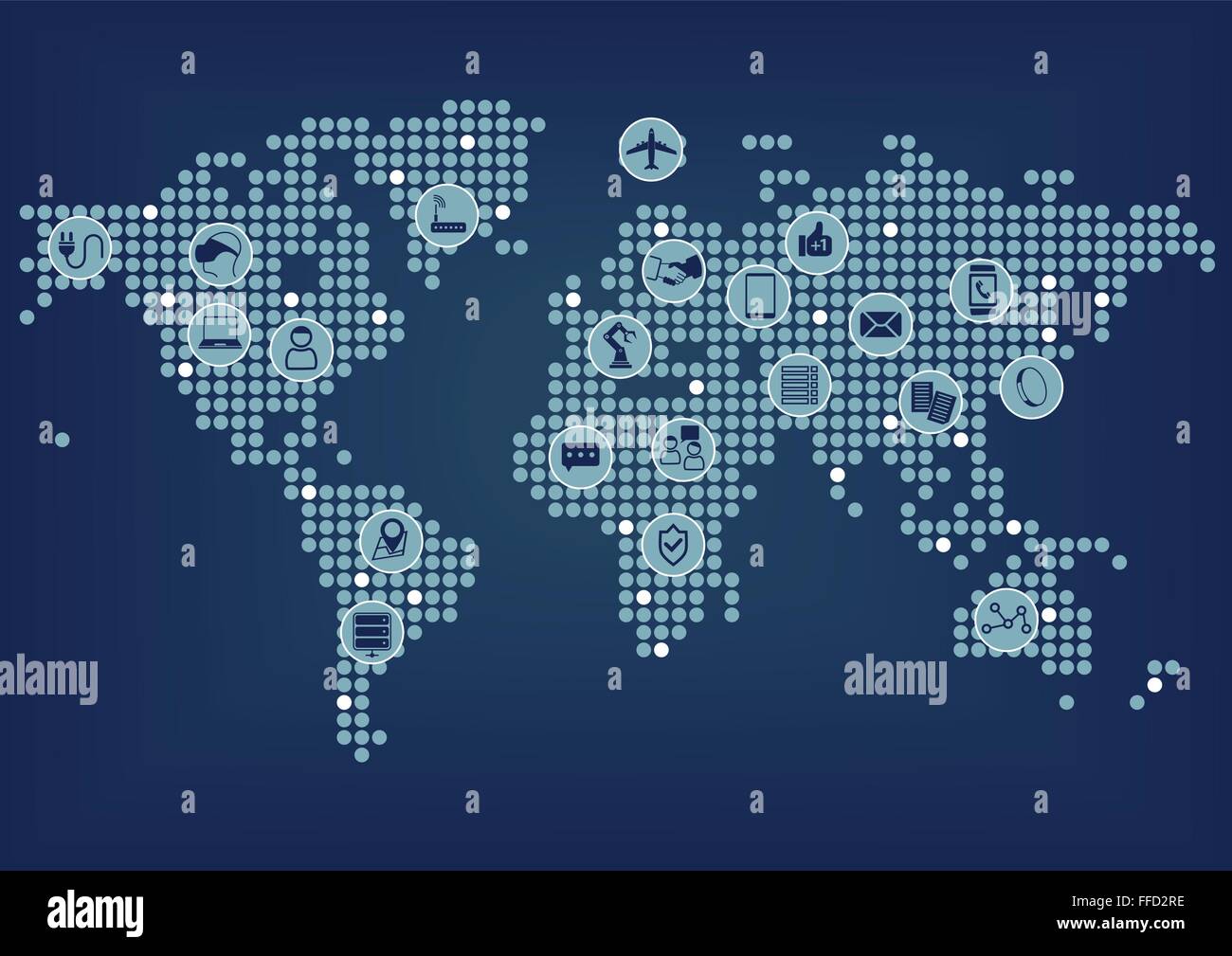 Internet delle cose (IOT) mappa del mondo con i dispositivi collegati Illustrazione Vettoriale