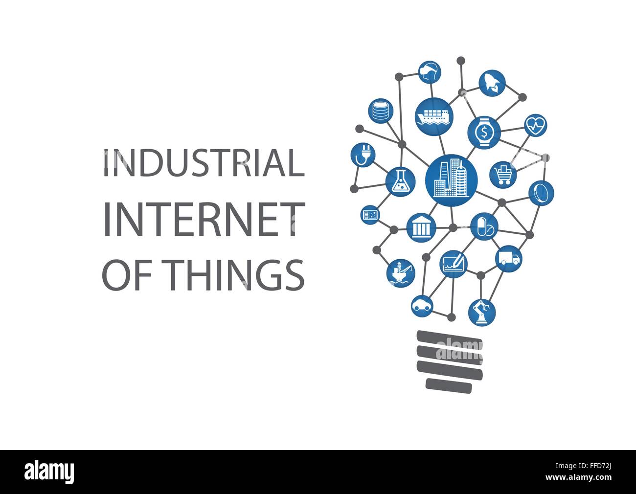 Internet industriale di cose (industria 4.0) illustrazione vettoriale. Nuove idee di business utilizzando la tecnologia digitale concetto. Illustrazione Vettoriale