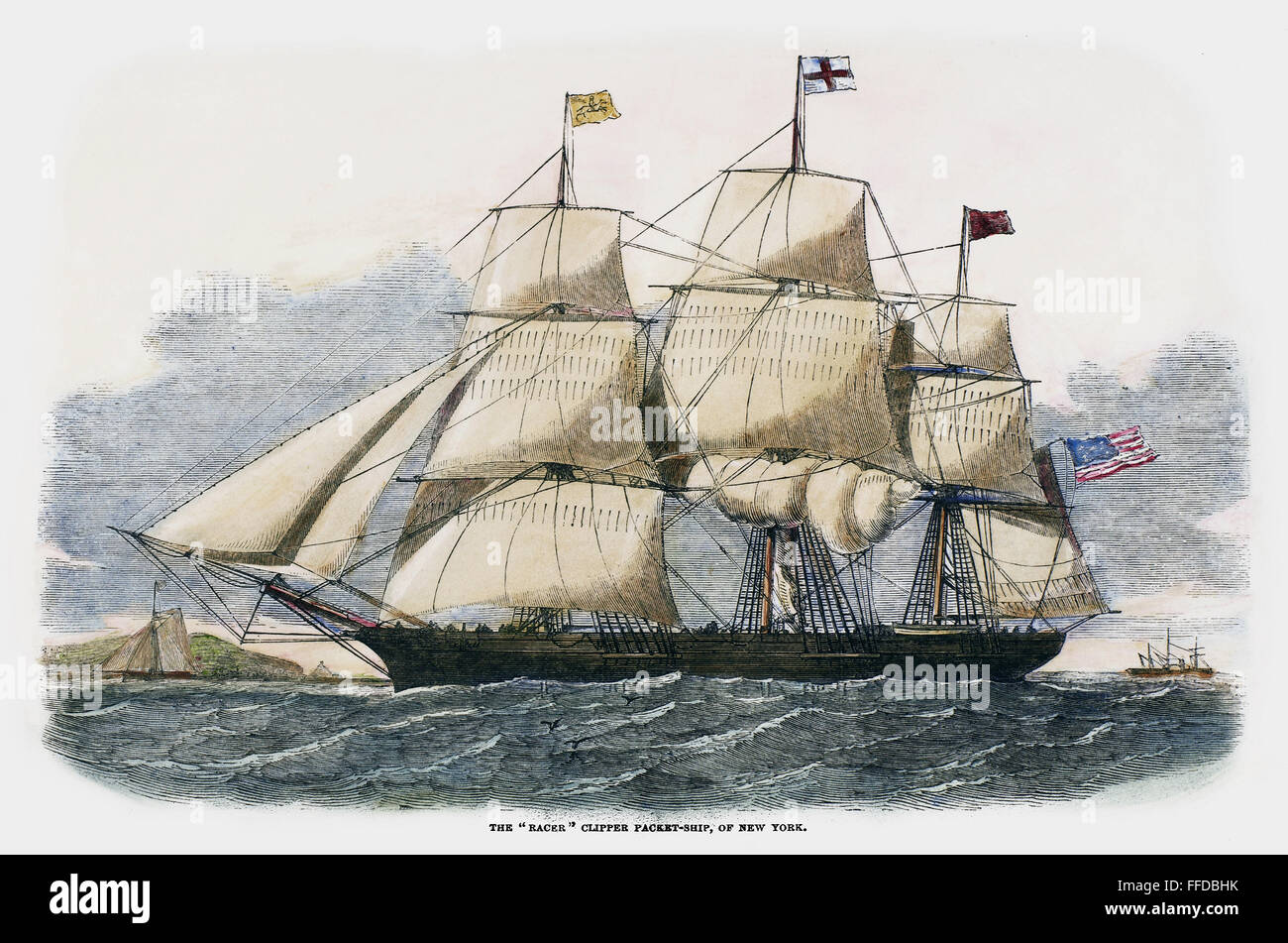 CLIPPER SHIP, 1851. /Nil American clipper ship "Racer.' incisione su legno, inglese, 1851. Foto Stock