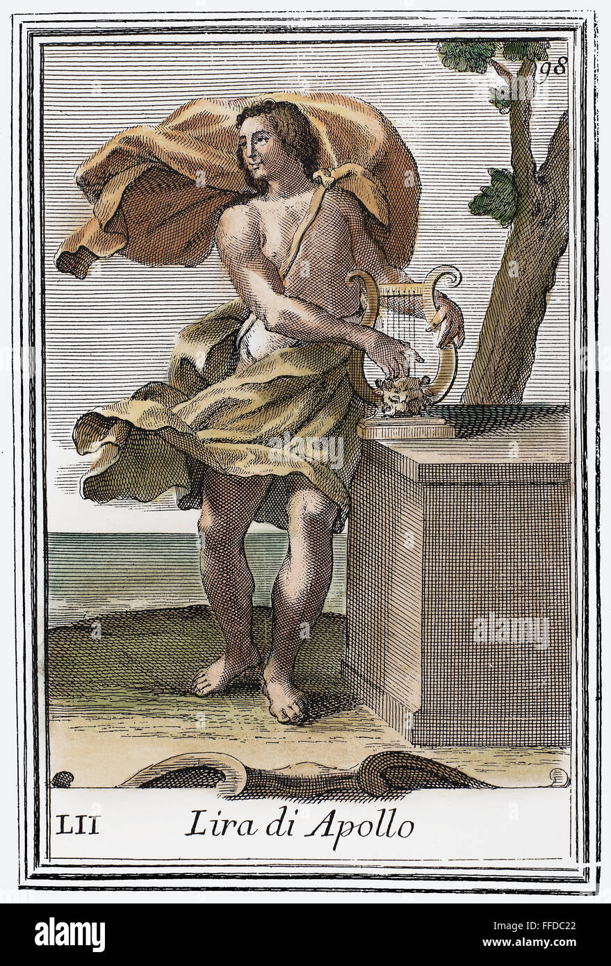 La cetra. /NA uomo di antichità giocando una lira. Incisione su rame, 1723 da Arnold van Westerhout. Foto Stock