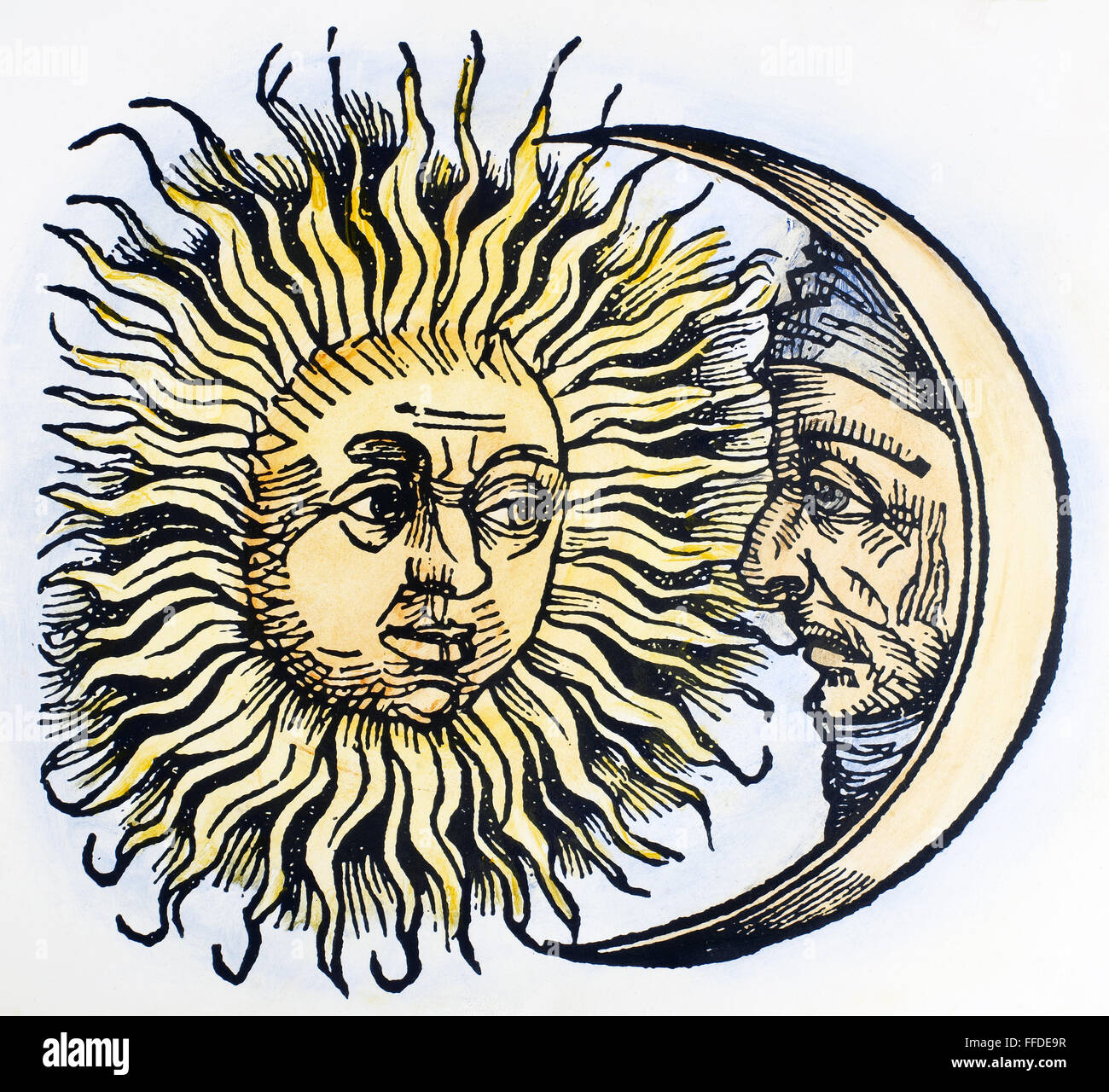 Il sole e la luna, 1493. /NWoodcut, Tedesco, 1493. Foto Stock