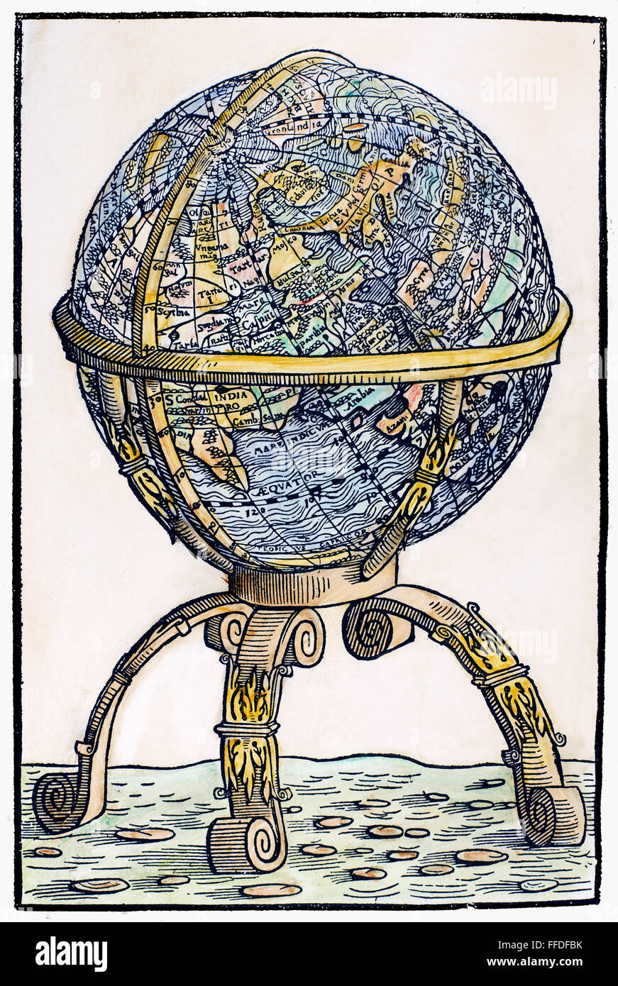 Globo terrestre, 1551. /NWoodcut da Johannes Sch÷ner 'Opera Mathematica,', di Norimberga 1551. Foto Stock