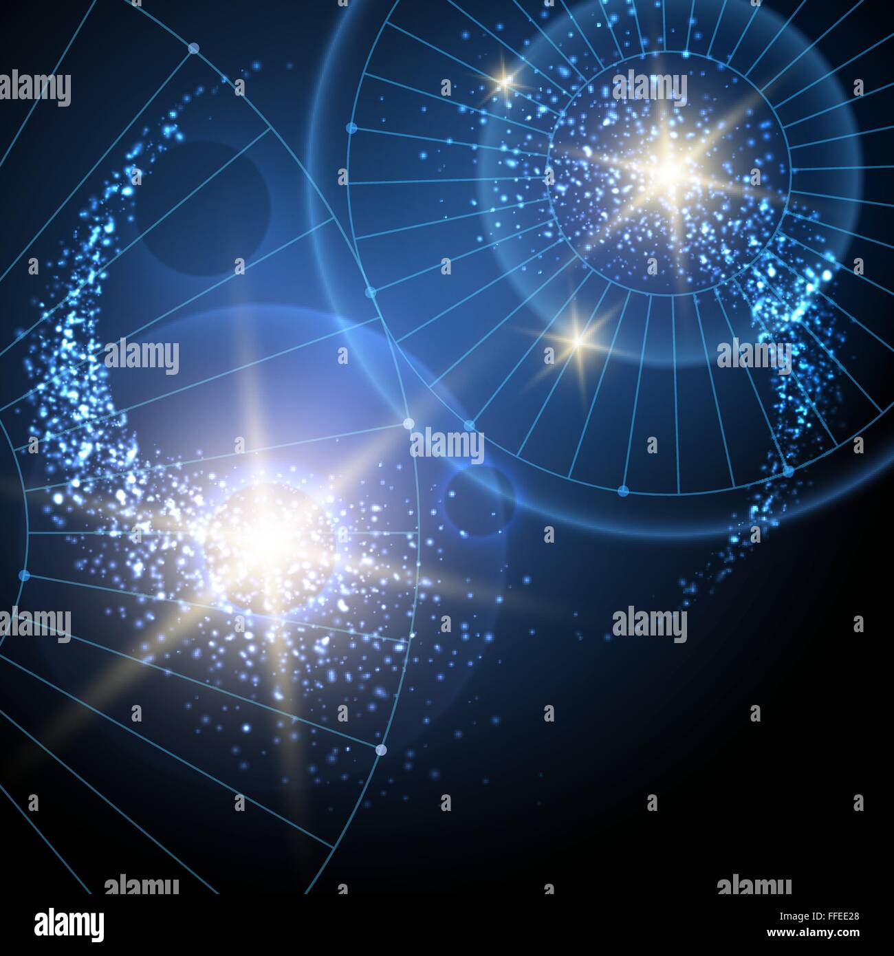 Spazio astratto sfondo a stella con forme circolari. Illustrazione Vettoriale