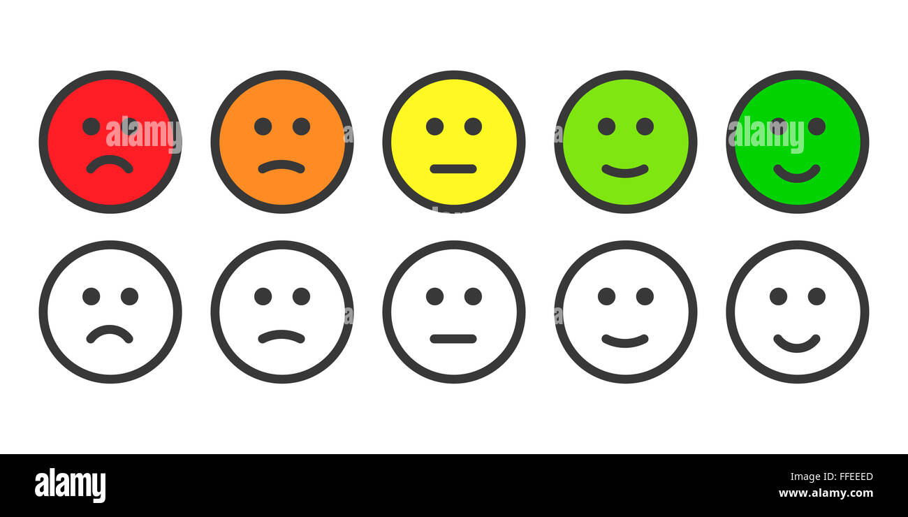 Icone Emoji per tasso di livello di soddisfazione Foto Stock