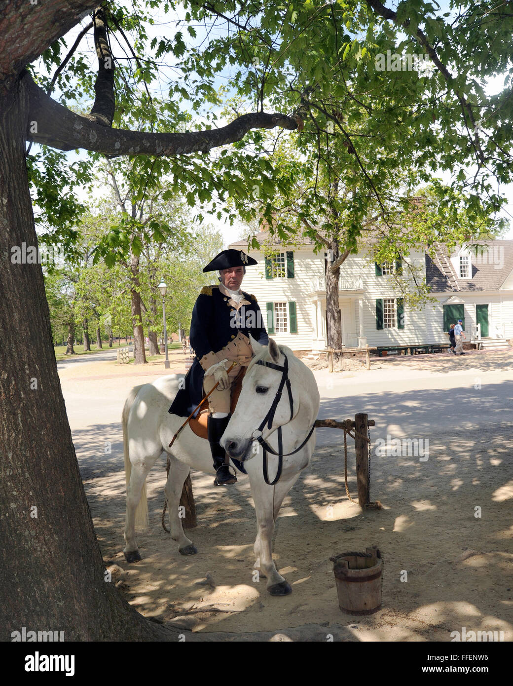 General George Washington sul suo cavallo Colonial Williamsburg Virginia,Williamsburg Virginia 1699 al 1780 capitale VA del Commonwealth Foto Stock