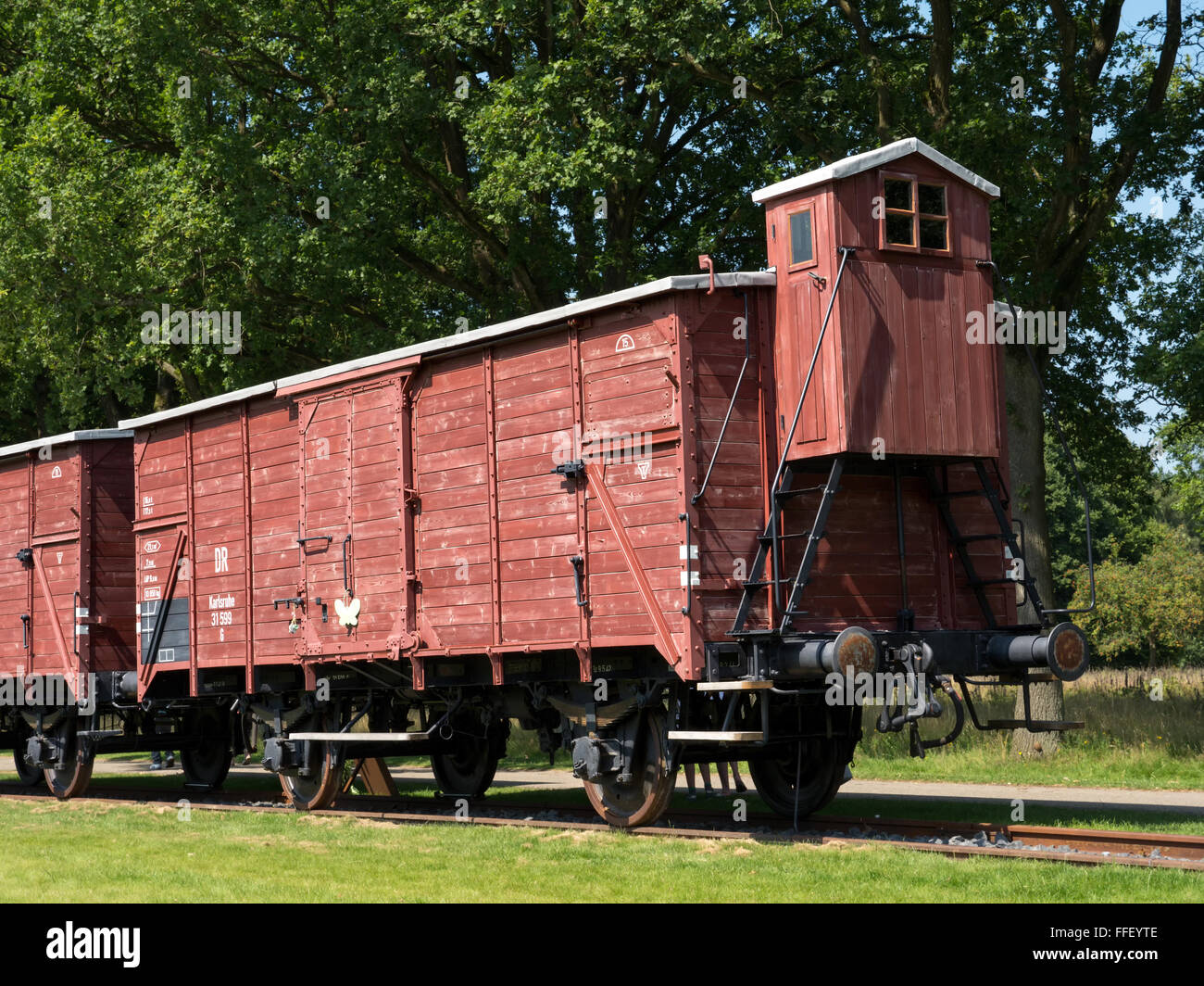 Carro ferroviario a ex nazista del campo di transito di Westerbork. in WWII 100.00 ebrei e Roma sono stati deportati da qui Foto Stock