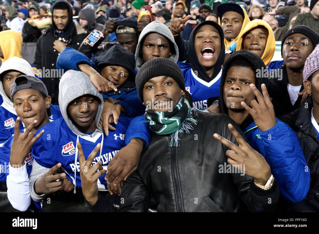 HS Football Stato e pop Warner Nat' champions frequentare il NFC East Div dic. 26, 2015 Redskins vs. Eagles gioco in Philadelphia Foto Stock