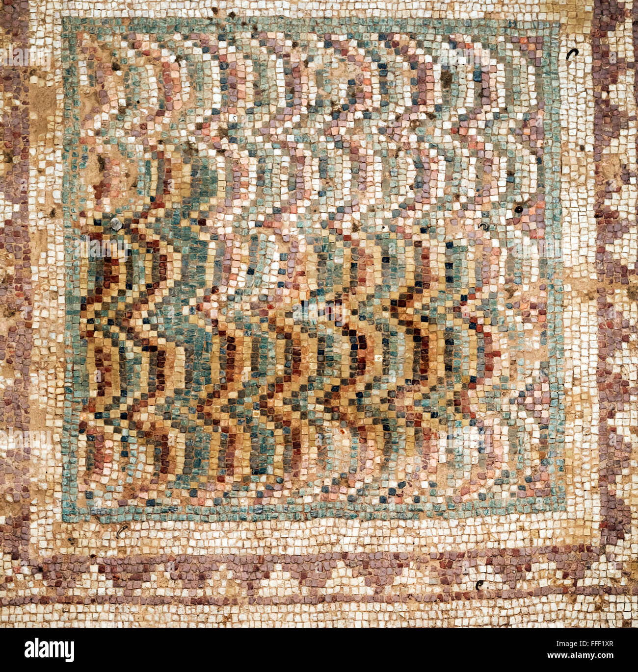 Mosaici in casa di Eustolios (IV secolo), antica città greca Kourion, vicino a Limassol, Cipro Foto Stock