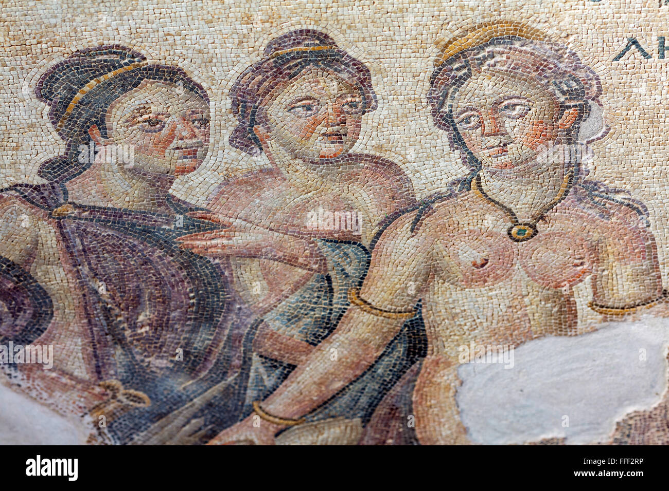 Pavimento a mosaico in casa di Aion (IV secolo), Paphos, Cipro Foto Stock