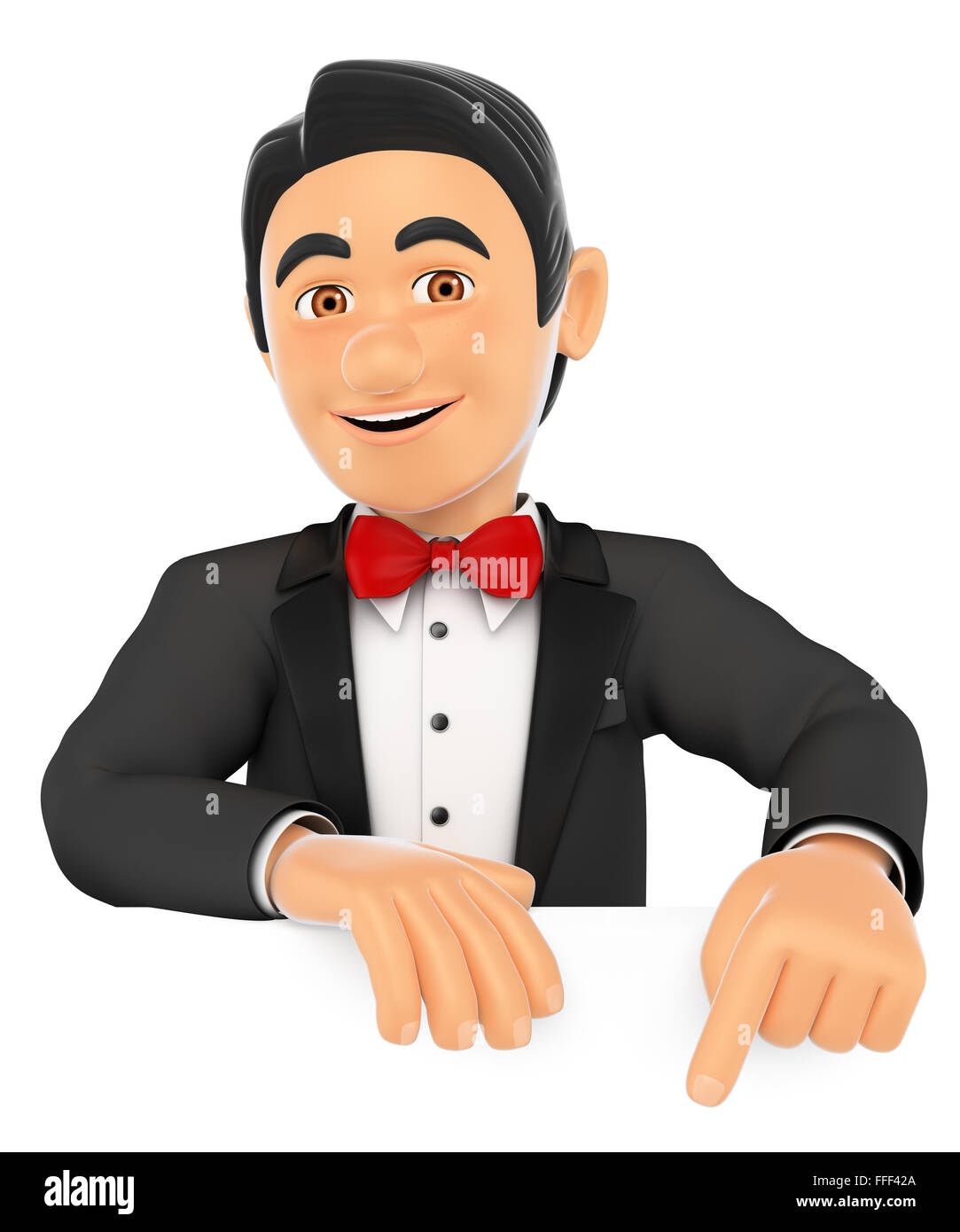 3d il filtro bow tie persone. tuxedo uomo con la punta rivolta verso il basso. spazio vuoto isolati a sfondo bianco. Foto Stock
