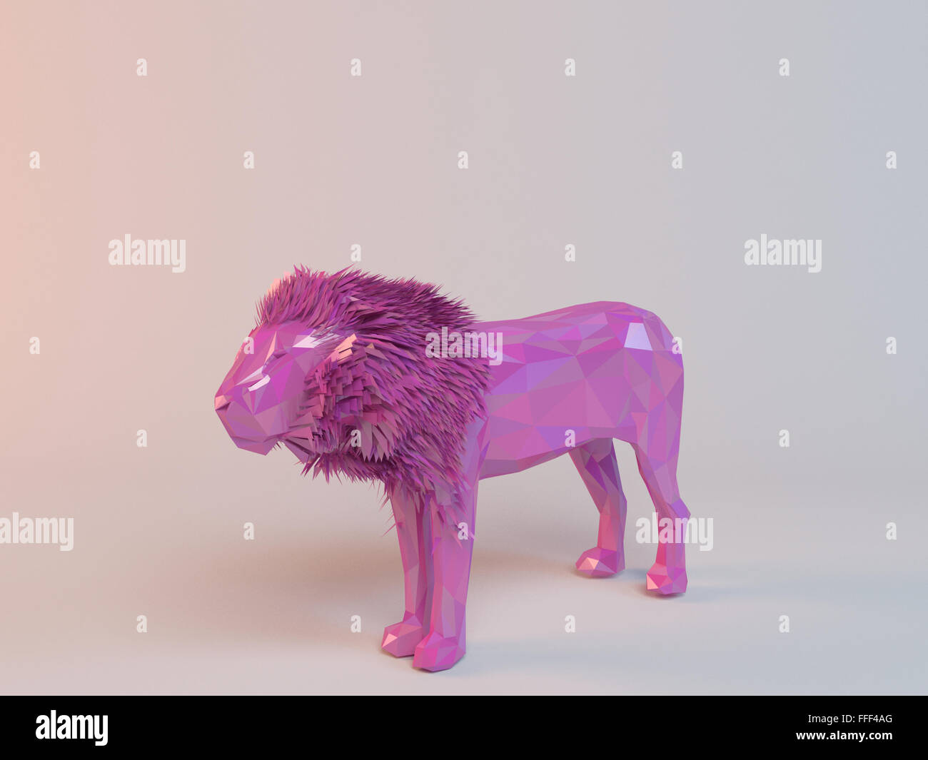 3D bassa rosa poli animale all'interno di una fase di bianco con alta qualità di rendering per essere usato come un logo, medaglia, simbolo, forma, emblema Foto Stock