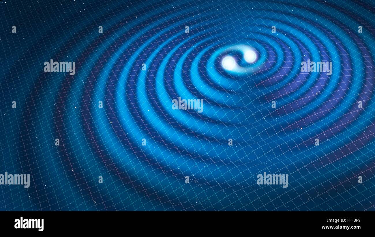 In fisica, le onde gravitazionali sono perturbazioni della curvatura spaziotempo che si propagano come un'onda, viaggiando verso l'esterno dal Foto Stock