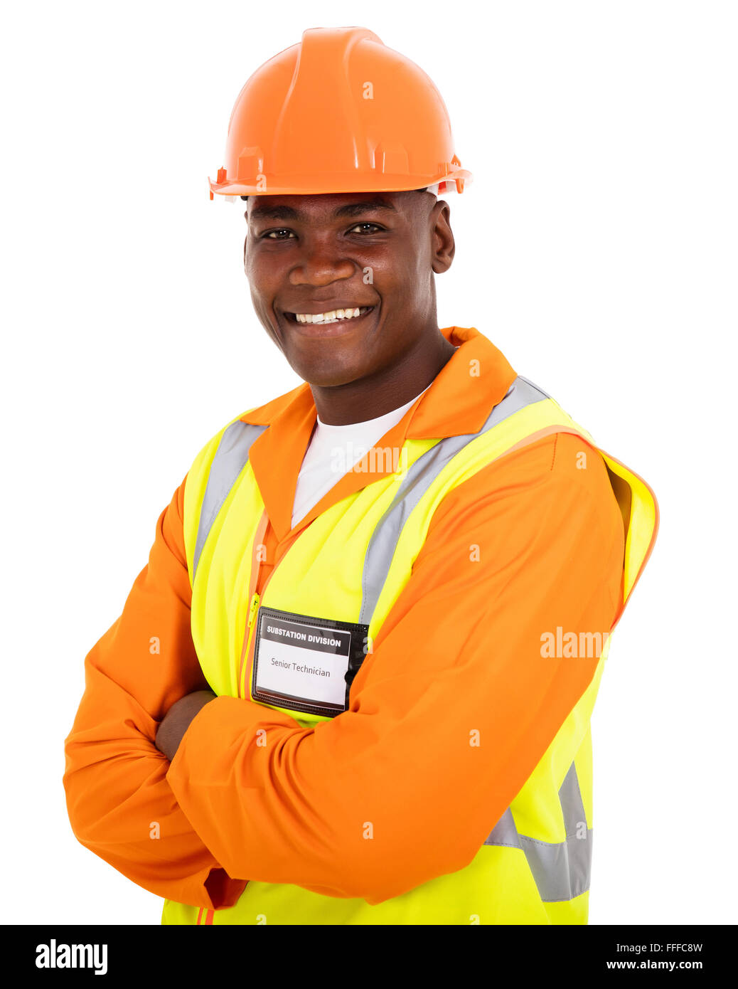 Ritratto di Afro American lavoratore tecnico con le braccia incrociate Foto Stock